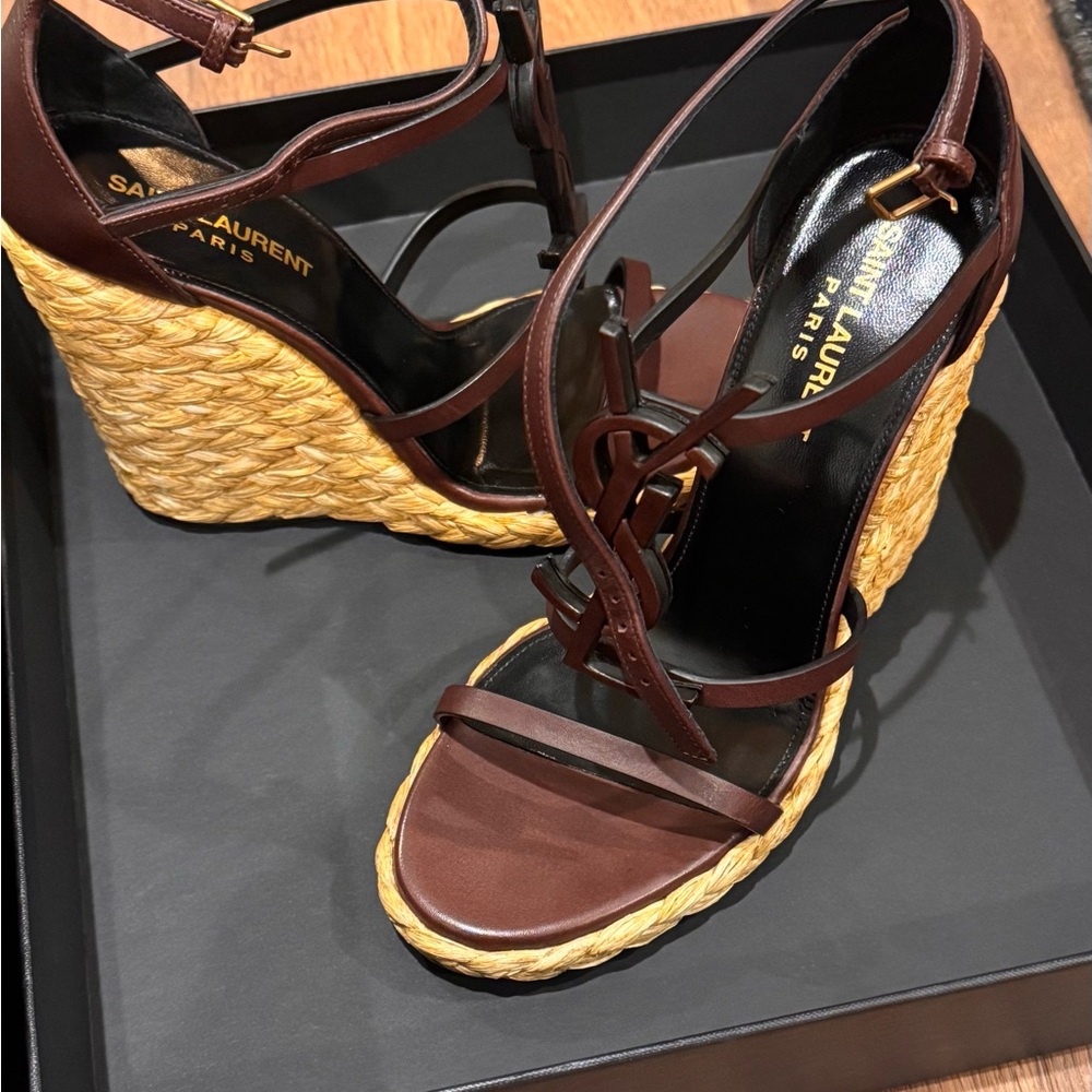 YSL Cassandra 105 wedge sandals